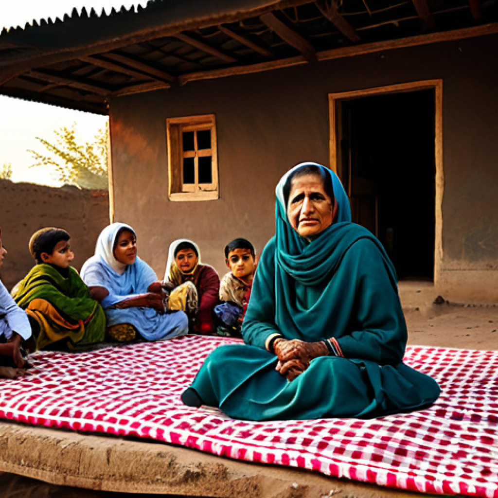 **

"A serene Pakistani village scene at sunset. An elderly woman, fully clothed in a traditional shalwar kameez, sits on a charpai (traditional woven bed) in front of her mud house. She's surrounded by children in modest clothing, listening attentively as she tells a story. The scene is bathed in warm, golden light. Family-friendly, safe for work, appropriate content, perfect anatomy, natural pose, professional quality."

**