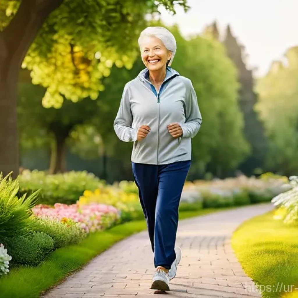 장수와 관련된 인구 통계적 변화 - **Prompt:** A vibrant, healthy elderly woman in her late 70s, with a warm smile, is enjoying a brisk...