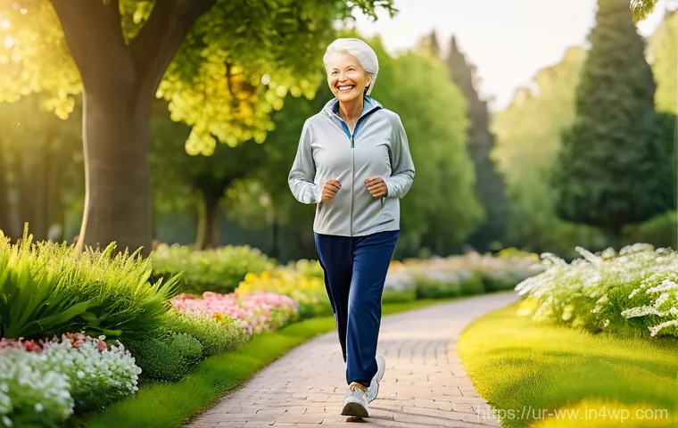 장수와 관련된 인구 통계적 변화 - **Prompt:** A vibrant, healthy elderly woman in her late 70s, with a warm smile, is enjoying a brisk...