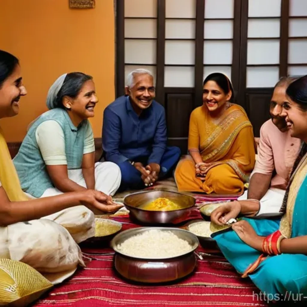 장수와 관련된 지역 사회의 역할 - **Prompt:** A heartwarming, multi-generational South Asian family scene. The family, including grand...