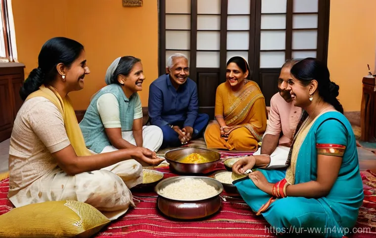 장수와 관련된 지역 사회의 역할 - **Prompt:** A heartwarming, multi-generational South Asian family scene. The family, including grand...