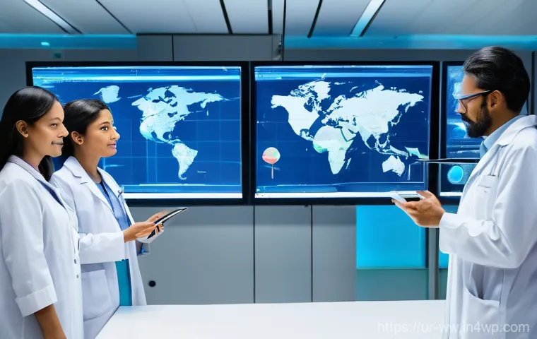 장수 연구에서의 데이터 공유 플랫폼 - **Prompt 1: Global Research Collaboration for Longevity**
"A diverse group of five scientists, i...