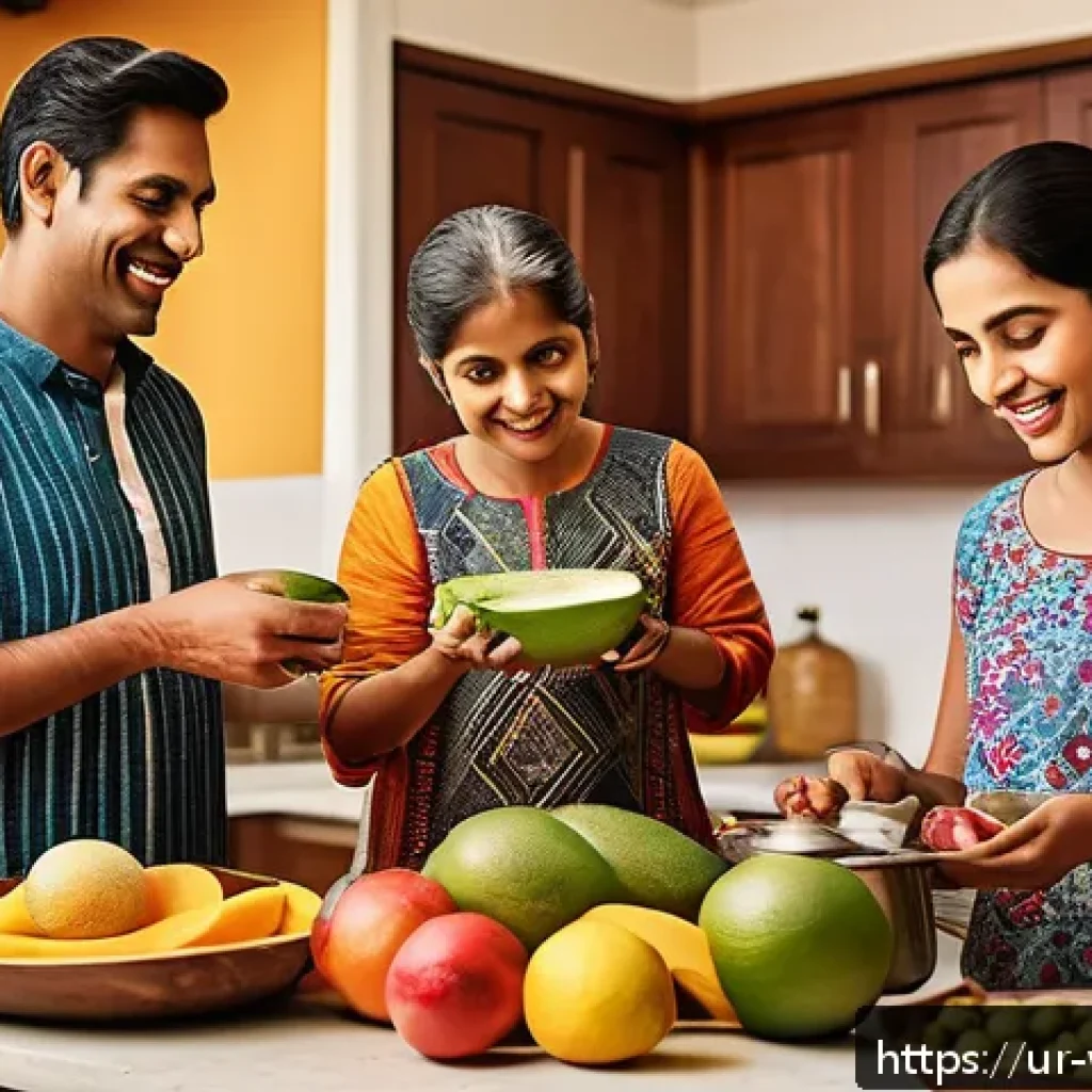 장수와 관련된 불로장생 이론 - A vibrant, culturally rich kitchen scene featuring a South Asian family preparing a balanced meal to...
