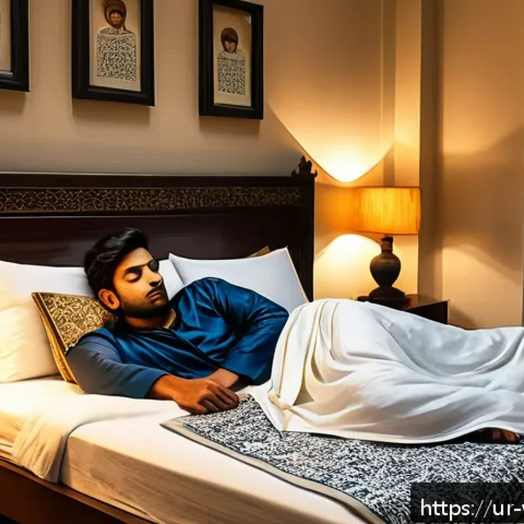 장수와 관련된 건강한 라이프스타일 - A serene bedroom scene showcasing a young South Asian man peacefully sleeping on a comfortable bed w...