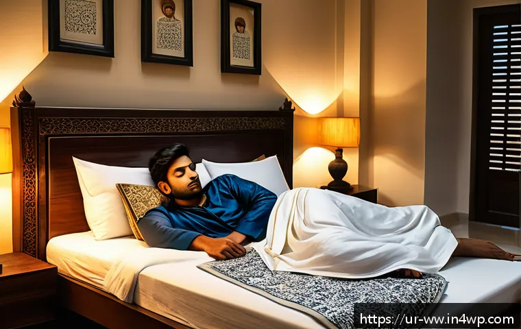 장수와 관련된 건강한 라이프스타일 - A serene bedroom scene showcasing a young South Asian man peacefully sleeping on a comfortable bed w...