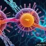 Home 22 장수 연구에서의 생명 과학적 접근 - A detailed scientific illustration of cellular aging at the microscopic level, showing healthy human...