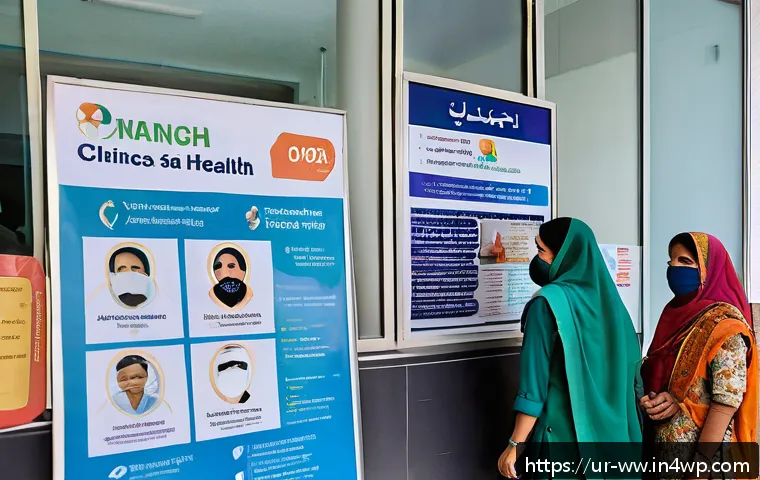 장수와 관련된 정책 제안 - A vibrant community health clinic scene in a semi-urban area of Pakistan, showing diverse men, women...